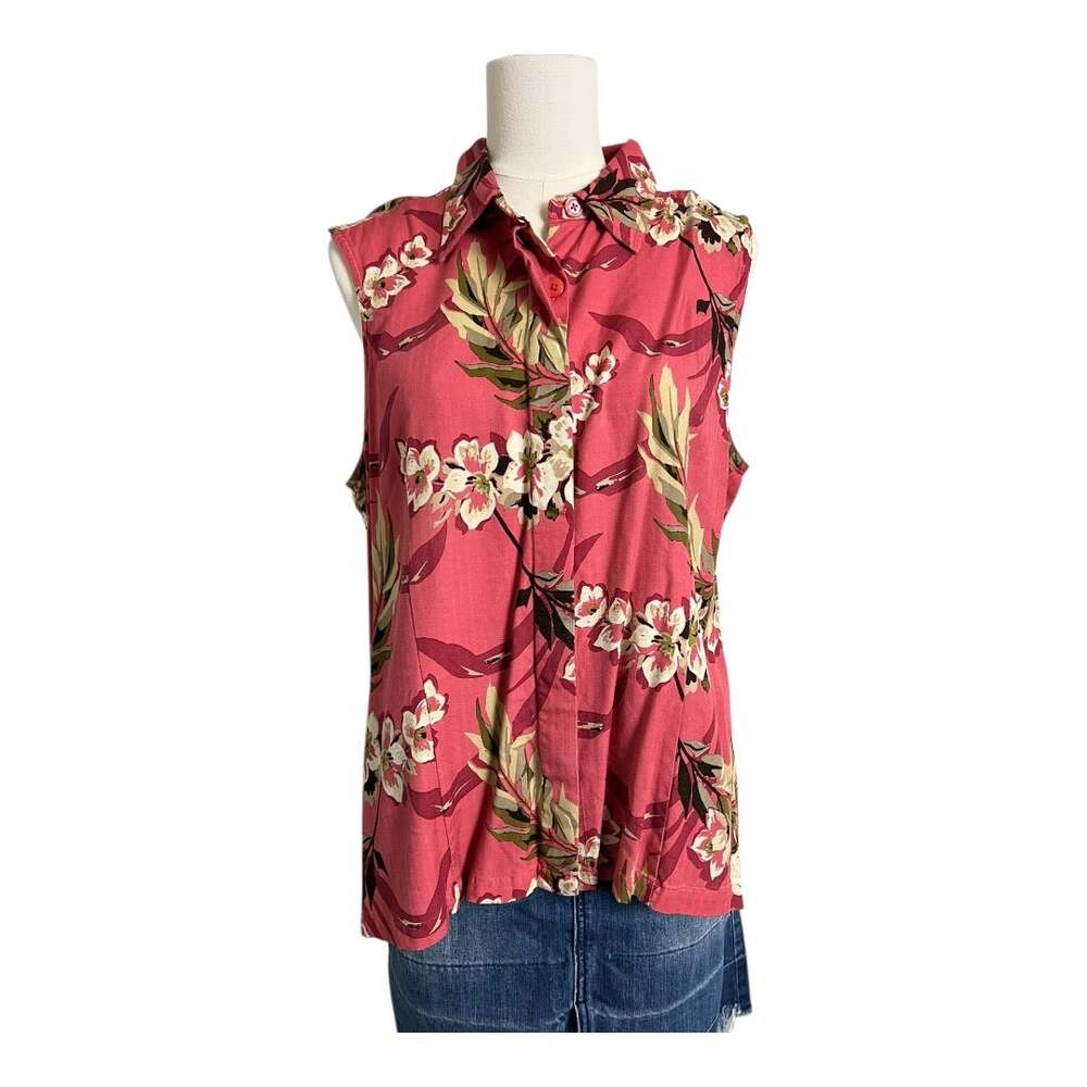 Womens Sleeveless hawaiian Rayon Blouse Shirt Top Cottage Indie XL Pink Floral